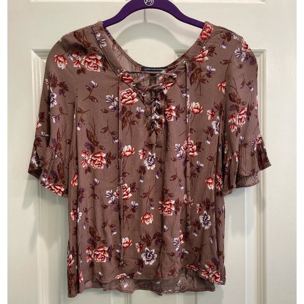 Lace up floral blouse